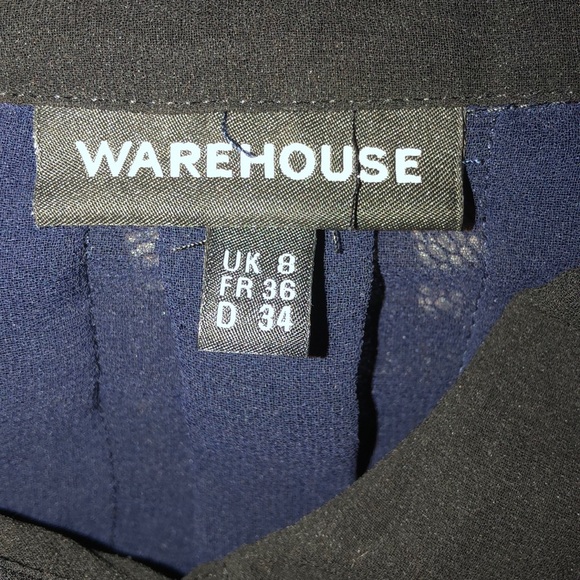 Warehouse Navy Blue Lace Panel Button Down Shirt - Picture 6 of 8